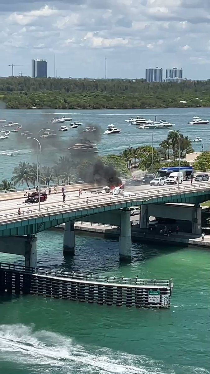 A small plane has crashed into the Haulover Inlet Bridge. Traffic on the bridge shut down in both directions. Unknown number of injuries & fatalities at this point