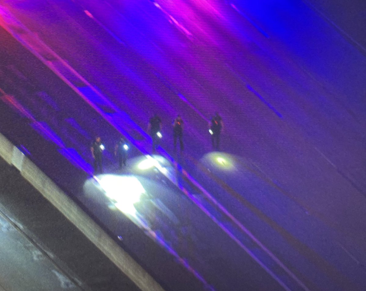 Suspect in custody in Pomona. Officers are now scouring lanes of the Westbound 10, probably looking for a gun or something else thrown out the window before they stopped. Freeway is at a standstill