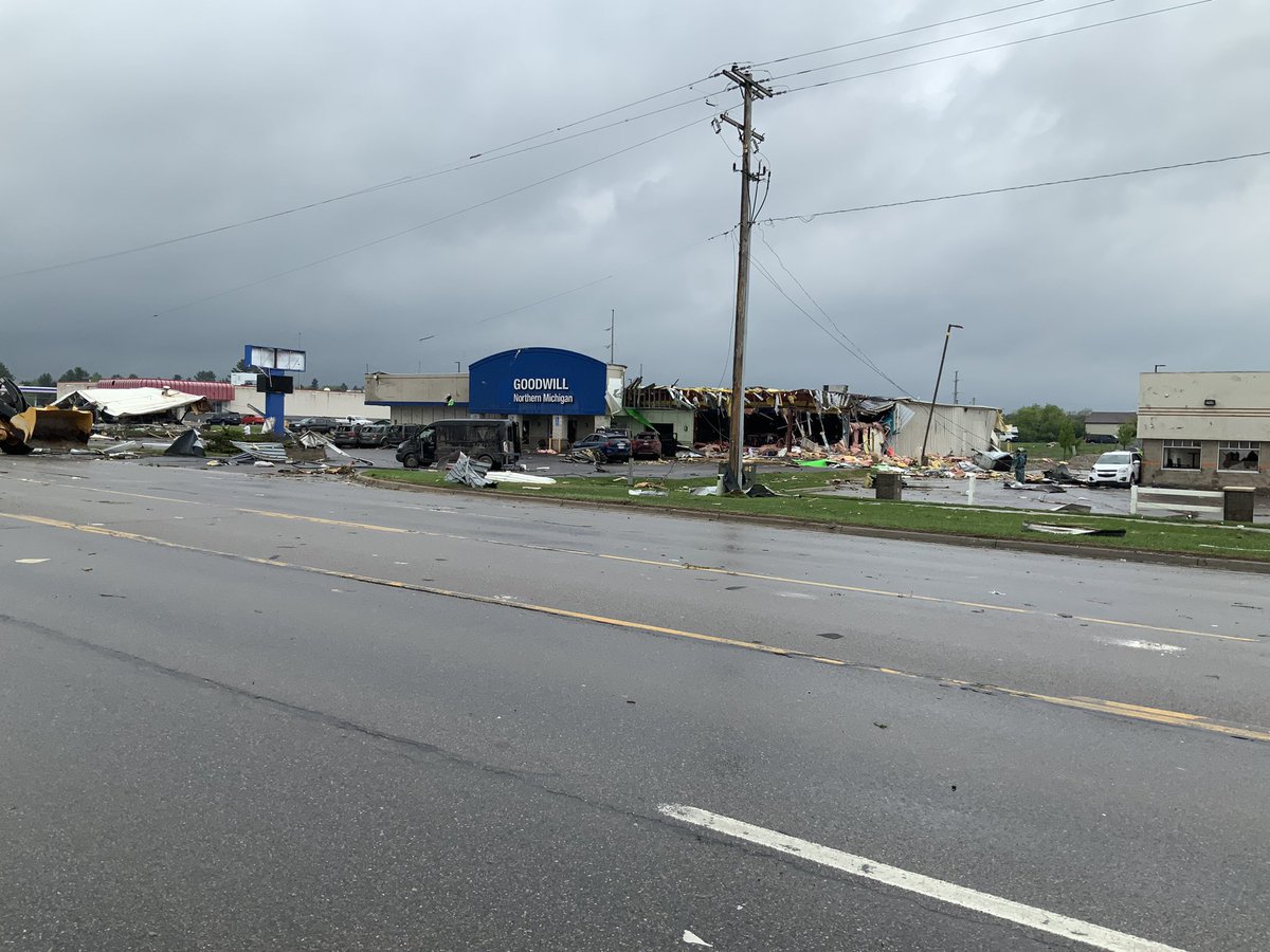 These are photos from MSP showing the damage left behind by a tornado yesterday afternoon in Gaylord. At least 1 person died and dozens were hurt. Gov. Whitmer signed a state of emergency declaration for Otsego Co. Almost everyone in that area is still without power this morning