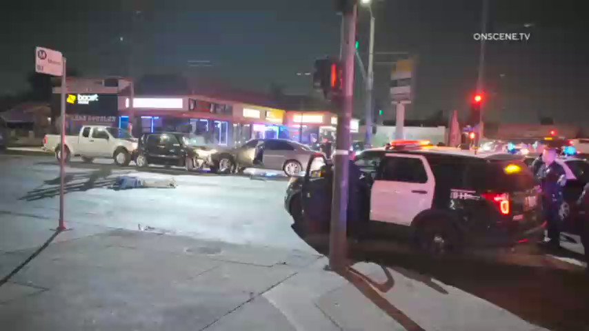 Shooting crash at Florence / Figueroa last night. Suspect is in custody