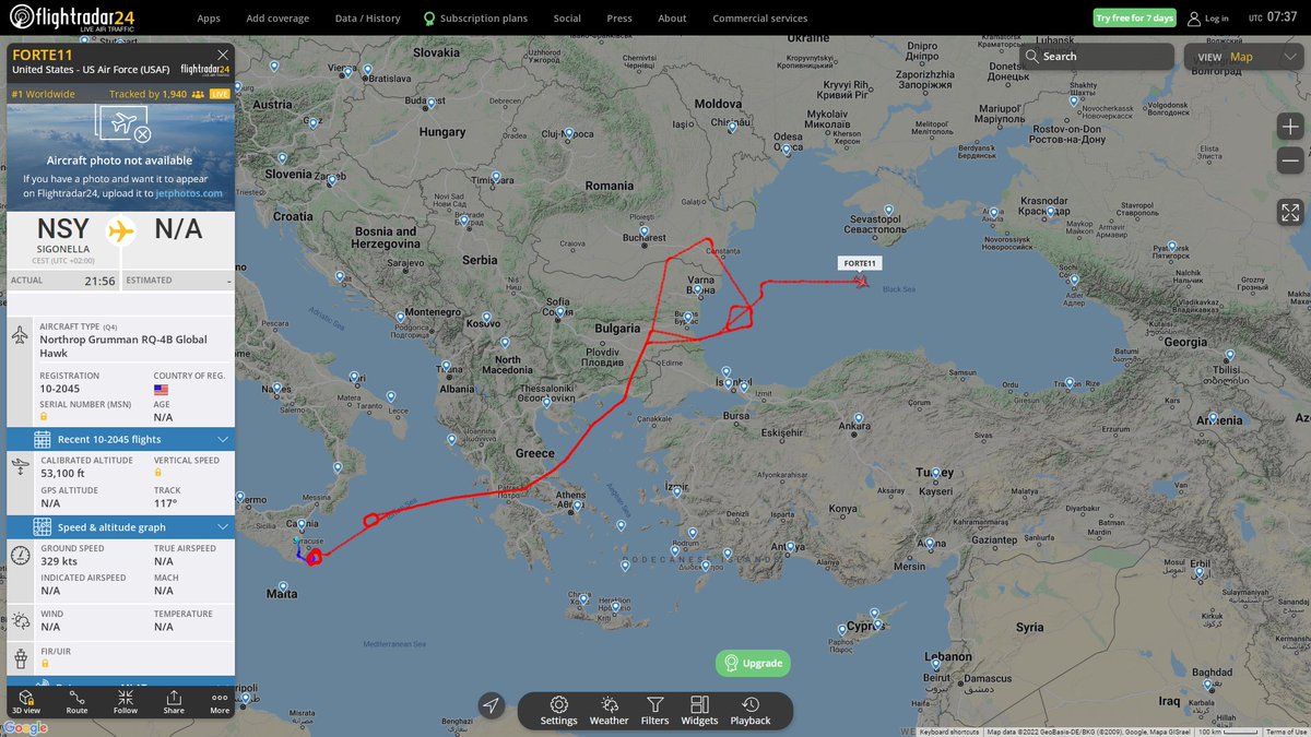 USAF RQ4 Global Hawk FORTE11 weird flight pattern