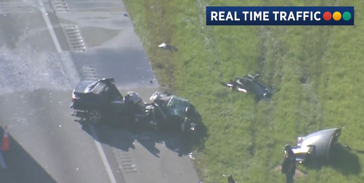 SKY 13 shows us the two vehicles involved in this crash. SR-528 east remains blocked in east Orange County