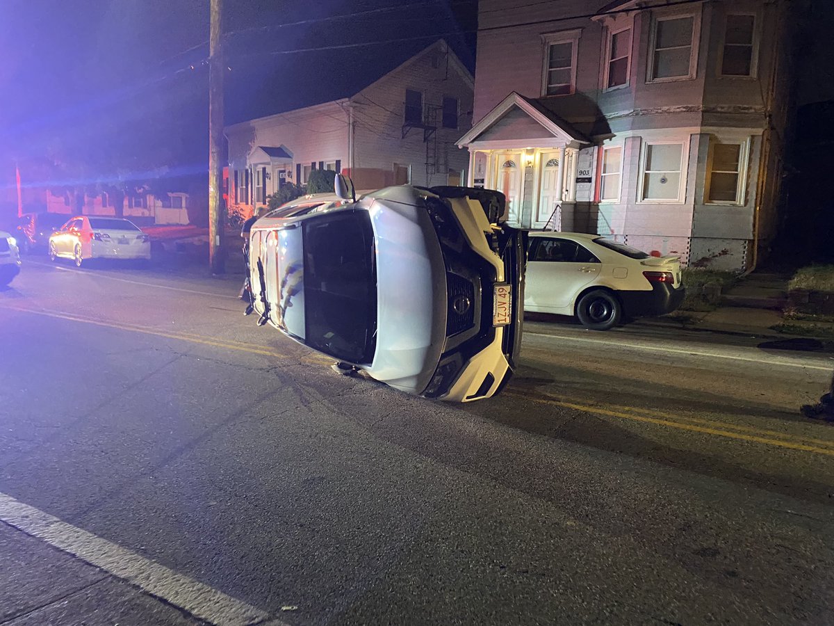 Car crash in Pawtucket on Roosevelt Avenue. Police told a women was distracted behind the wheel and hit a parked car, the car then flipped. One person Transported with minor injuries