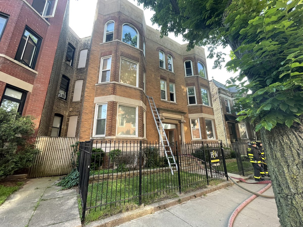 Still and box for apartment building 3533 3531 north Sheffield.  Fire started on rear porches. Some extension inside units. Fire now out