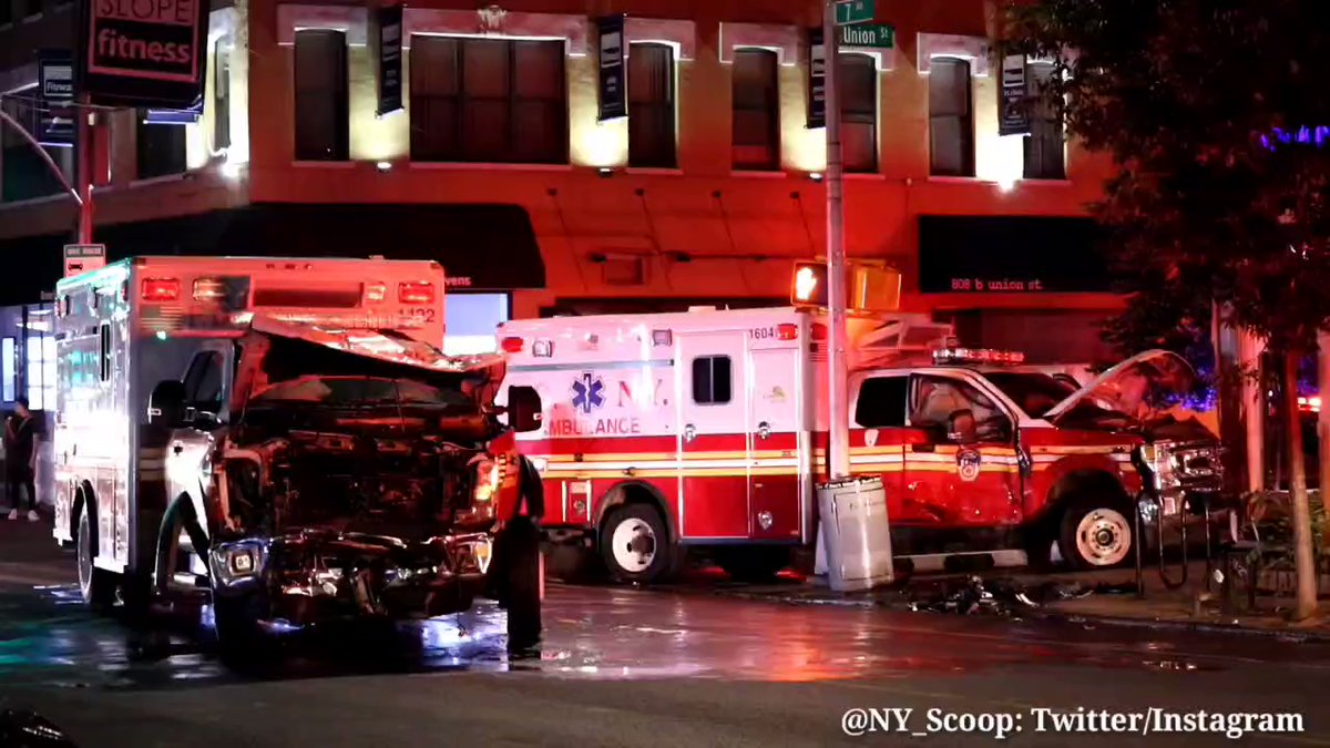 Brooklyn: 7th Avenue & Union Street,  2 @FDNY ambulances collided, injuring 4 members from both vehicles. All 4 were transported to the hospital