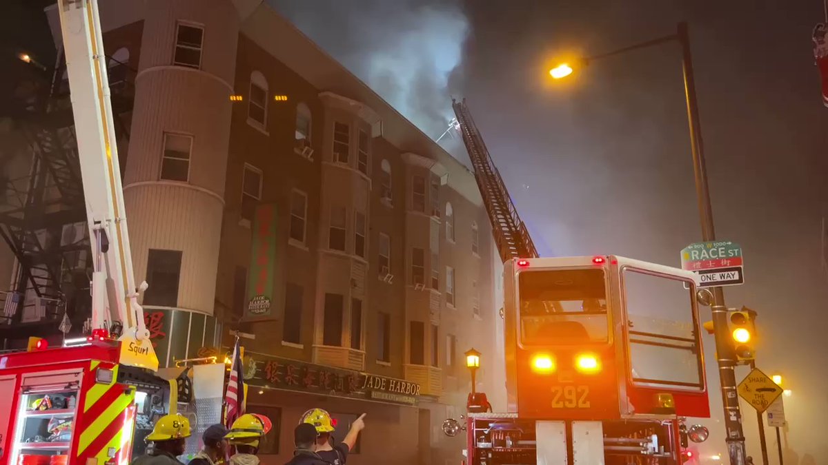 Fire at 10th and Race in Chinatown. A partial collapse just happened at the front of the building. No reports of any injuries