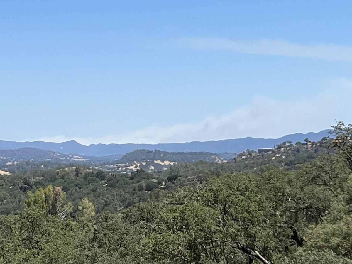 CaminoFire from the top of Pinal Ave. in Atascadero looking southeast. Clearly-defined off-shore winds are exacerbating burning conditions this hour