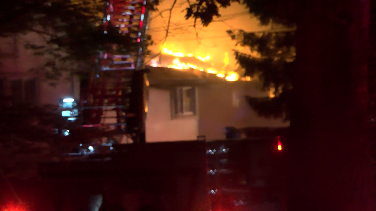 Flames have ripped through the roof of a home in Tiverton overnight.