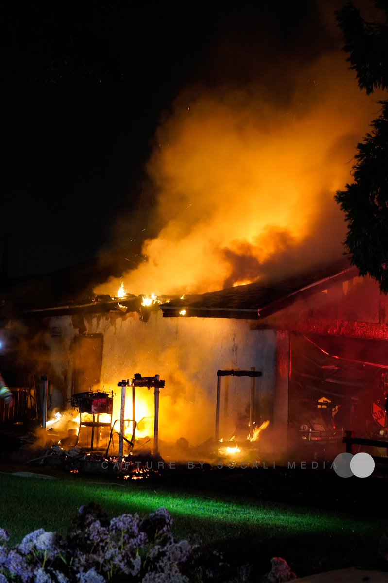 Structure fire in grand Terrace on Dickens ct . @SBCOUNTYFIRE @coltonfiredept on scene and went on defense mode and putting out the fire . At this time there no report of any injury . The fire is still under investigation on how the fire started.  movie_camera@ socalimediaie