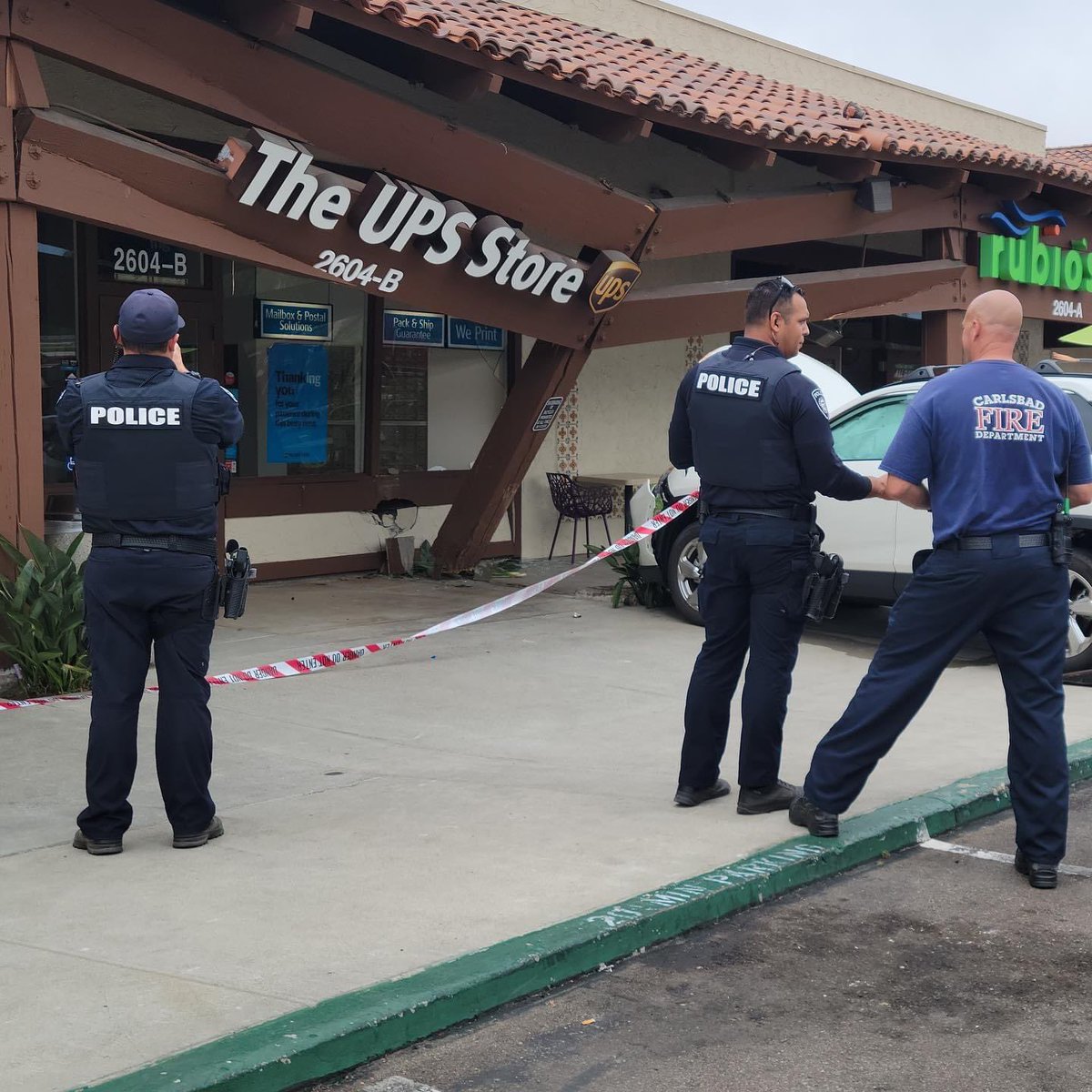 The Carlsbad Police Department says some restaurants in the 2600 block of El Camino Real are closed after a car collided with the front of a UPS store. It is unknown at this time if anyone was injured.