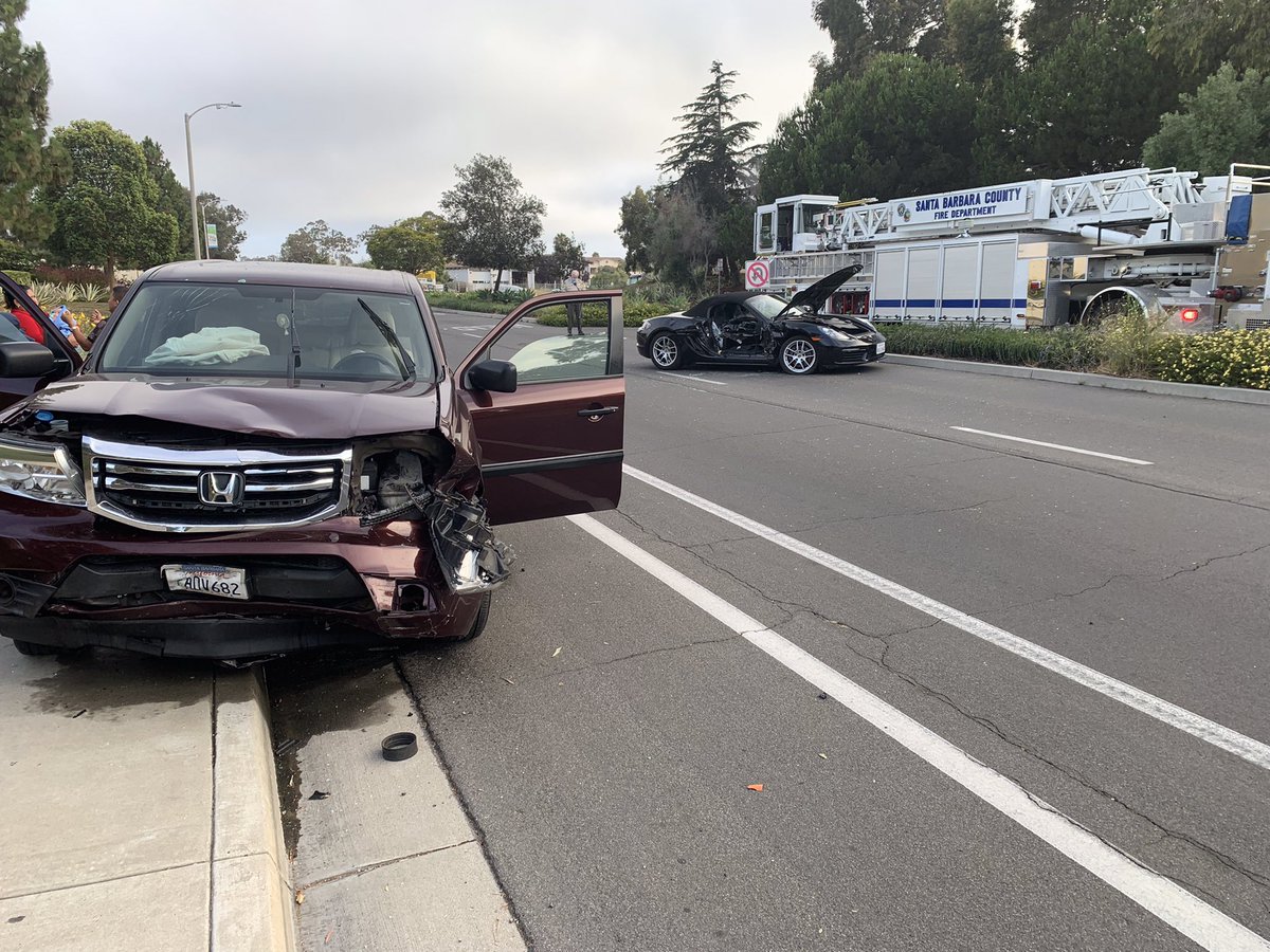 Two car vehicle accident: 300blk Stork Rd/Santa Felicia. SBC Fire OS, 10min extrication, 2 elderly Pt's tx by ground ambulance to SBCH, 1 AMA, 3 non-injury.  SBC clearing soon. NB Storke Rd. Closed.  Fire clearing soon. C/T 6:15.  Accident under Investigation