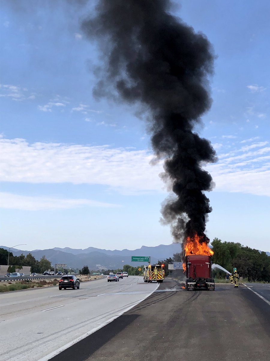 Truck fire SR-23 S/B @ Janss Rd.  @VCFD is on scene. Two right lanes and the off ramp are CLOSED.  ETA to reopen is 45 minutes. Traffic is backed up to Olsen Rd