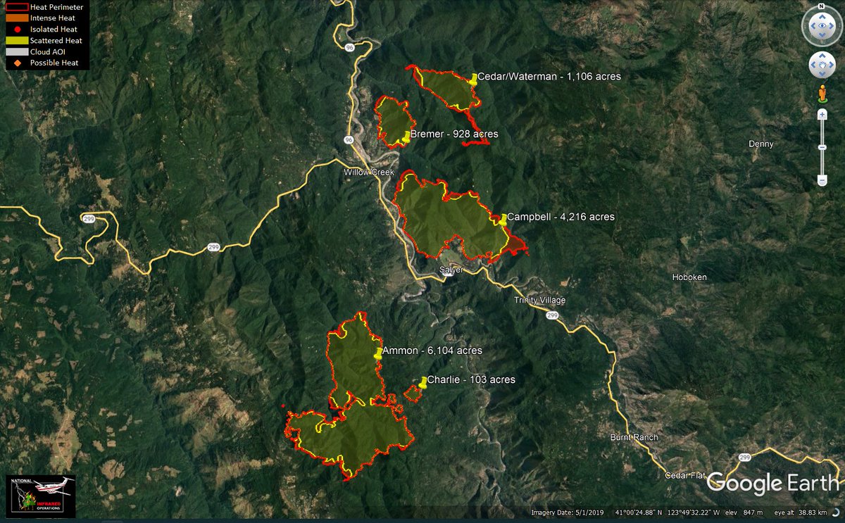 12,457 acres from 8pm mapping. Oak fire merged into Ammon fire. Firing ops visible on the Waterman.  WatermanFire: 1,106 acres. BremerFire: 928 acres. CampbellFire: 4,216 acres. CharlieFire: 103 acres. AmmonFire: 6,104 acres