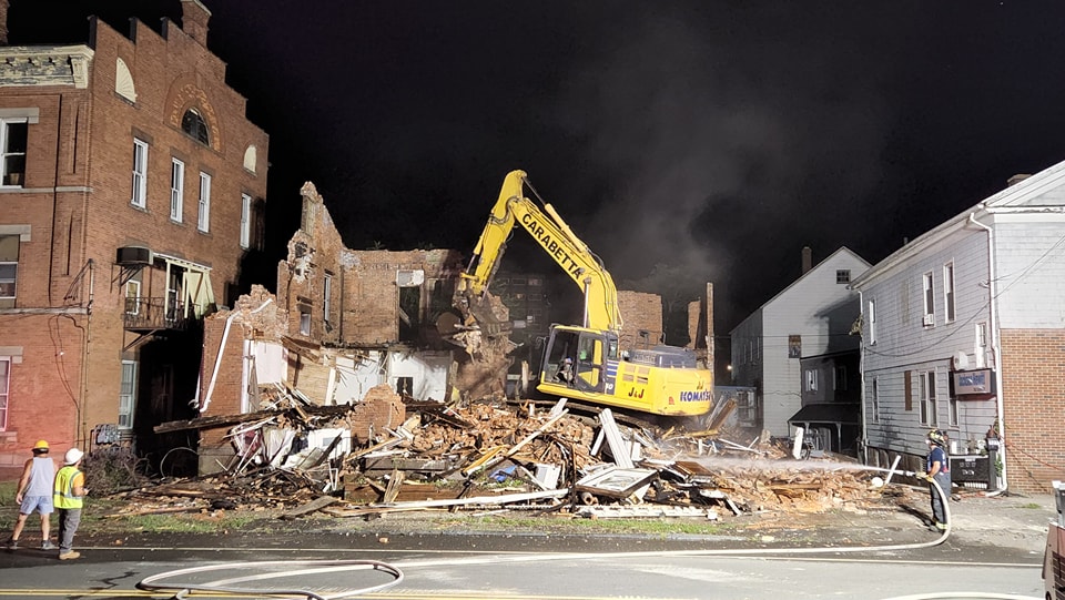 Reportedly the Meriden Fire Department and Meriden Police Department kept the scene secure so the work to tear down the building could be done.  At this time the portion of Broad St. from Liberty St. to East Main St. remains closed