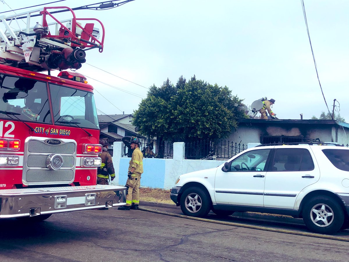 Firefighters and Police Officers are at the scene of a house fire in Valencia Park. @SanDiegoPD confirms a woman was found dead inside