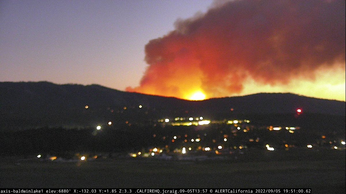 RadfordFire (3 miles S/O BigBearLake, San Bernardino NF) - SBNF updated to 200 acres, 0% contained earlier. Night copter ordered & priority for it will be the left flank which may run up to the ski resort area tonight (unspecified which, there are a couple above the fire)