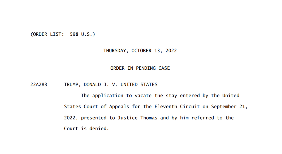 SCOTUS refuses to hear Trump appeal over Mar-a-Lago documents. No noted dissents