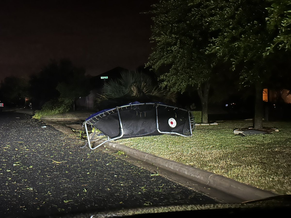 Jarrell decent amount of damage in Jarrell from potential tornado. Nothing major seen as of yet, just a lot of missing shingles, stop signs completely bent over, fences down, and small trees uprooted. Our house took a direct hit