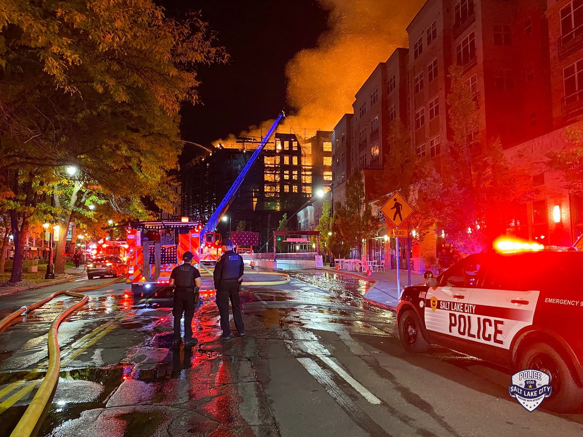 All future updates will be released by @slcfire.  The structure on fire is under construction.  At this time, there are no reported injuries.   There are concerns the building on fire will collapse, so we ask people to stay away. The cause is unknown