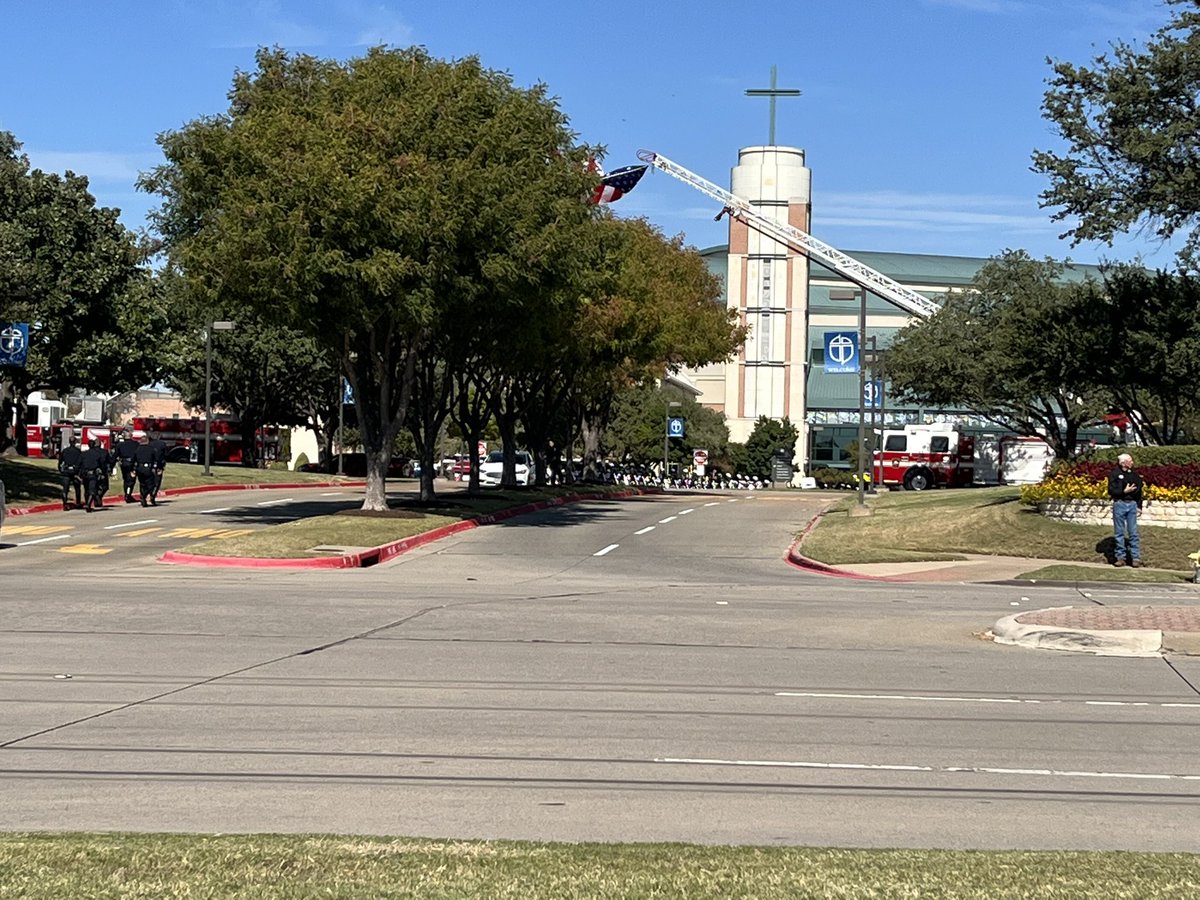 Police from across Texas are arriving at Prestonwood Baptist Church for the funeral of Carrollton PD Officer Steve Notham. He was killed when he was hit during a DWI investigation last week