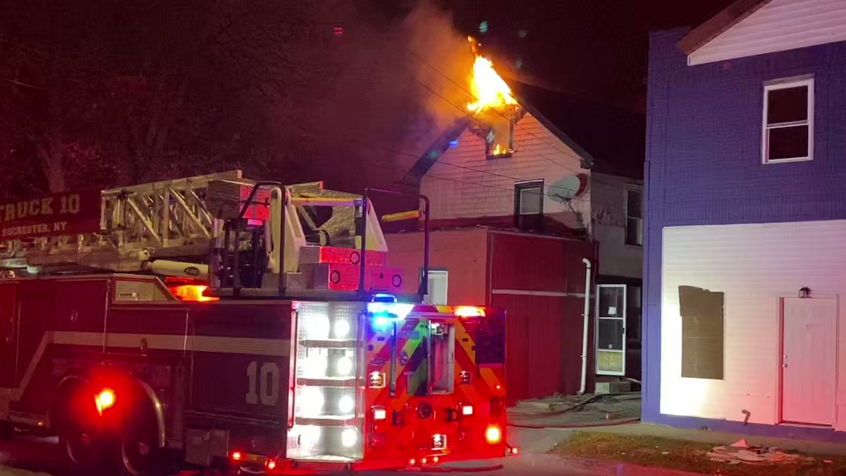 Rochester Fire Department on scene of a working house fire on the corner of Saratoga & Smith