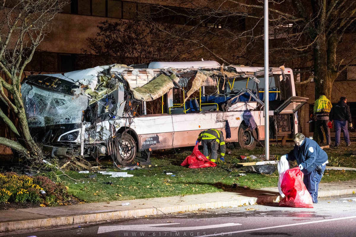 Waltham - A contracted shuttle bus for Brandeis University crashed into multiple trees on South St, killing one person and sending over two dozens others to hospitals with serious injuries. The road remains closed this morning, while the crash is under investigation