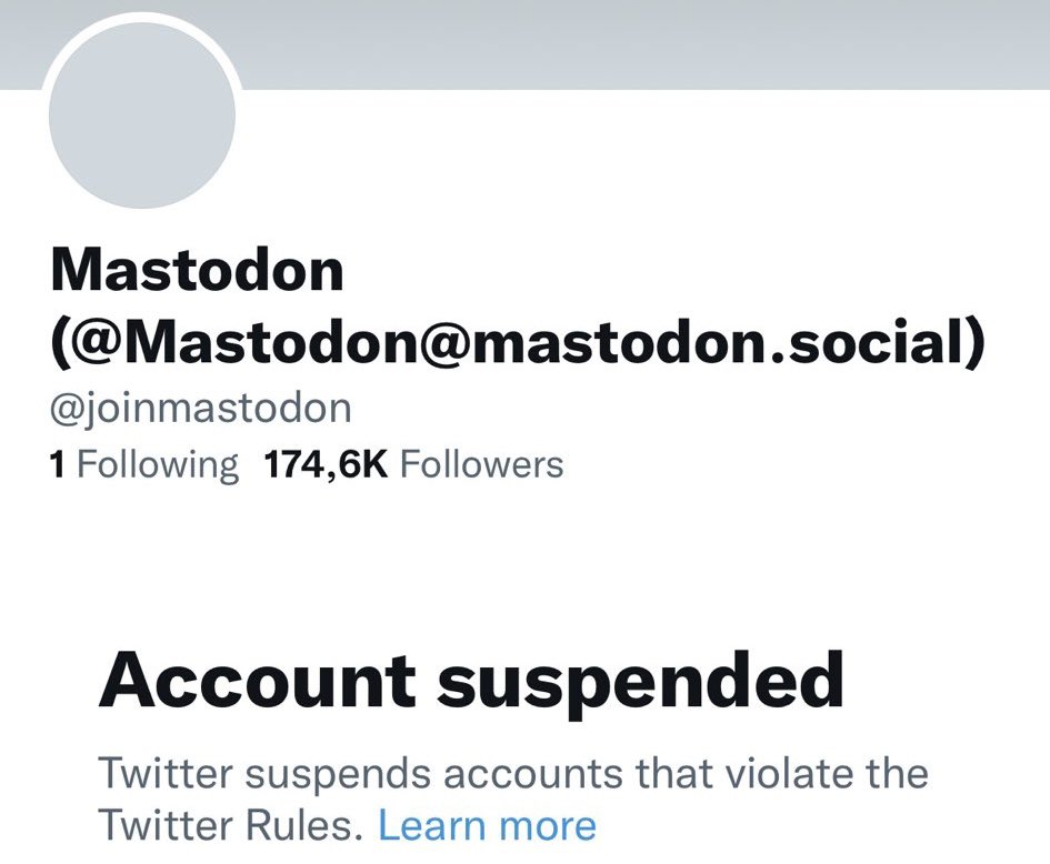 Accounts suspended recently from Twitter: - Platform @joinmastodon  - Flight tracker @adsbexchange - @elonjet & @JxckSweeney  - Prominent journalists @donie @webster @rmac18 @atrupar @W7VOA @drewharwell @mattbinder @micahflee