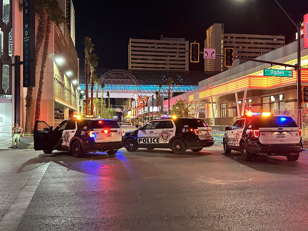 Police say two people were shot in downtown Las Vegas tonight.   There's currently a large police presence here at 3rd & Ogden near the Fremont Street Experience