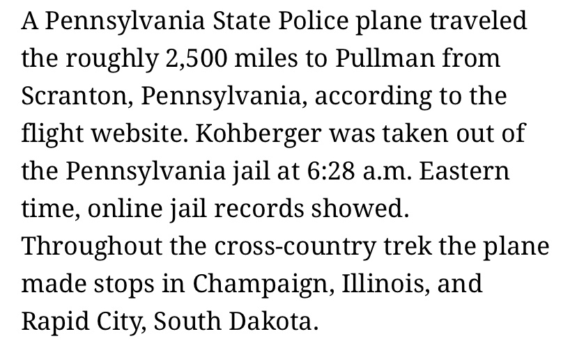 The plane transporting the quadruple homicide suspect to face charges in Idaho made a stop in Rapid City, SD and Champaign, IL