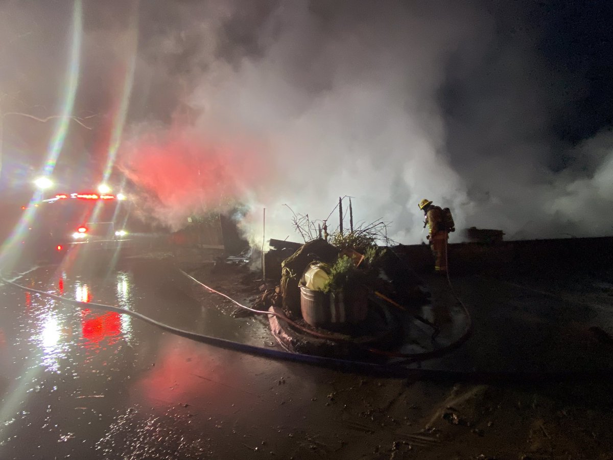 Structure Fire 5:32am 1000 blk Alisal Rd. Approx 50x30 maint bldg destroyed. Multiple cars parked near structure damaged. No injuries. Units remain on scene