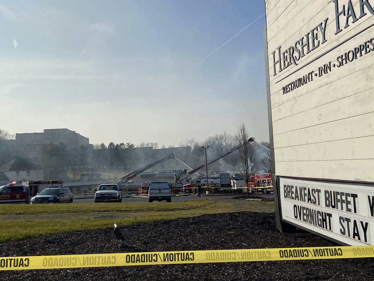Fire destroyed Hershey Farm Restaurant /Gift Shop Lancaster County firefighters still on scene No injuries reported