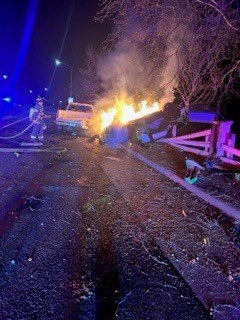 Michael Ladeck, 33, arrested for DUI after taking roundabout at Casa Grande & Ely Blvd S. too fast in lime-green Lamborghini. The car crashed into parked cars, flipped &amp; burst into flames. Ladeck suffered minor injuries