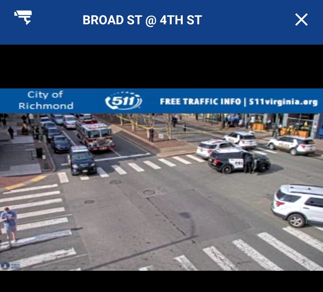 Richmond, VA:Shooting* 3rd St & Broad St. VCU, Richmond Police and Fire crews on scene with two people suffering from gun shot wounds / one red patient and one is green / suspect is a B/M going west on Broad in a SUV
