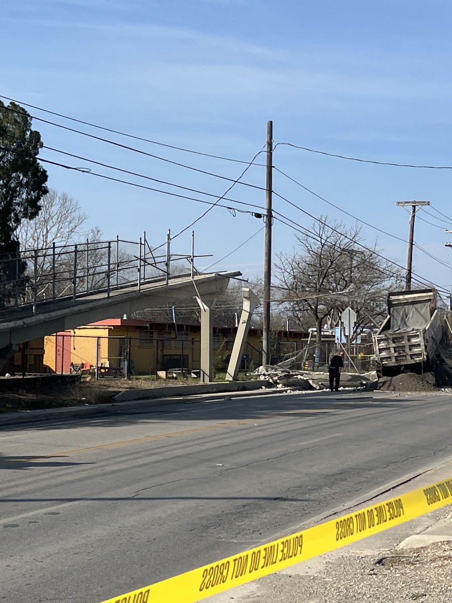Dump truck hit crosswalk bridge at 1800 block of Castroville Road.