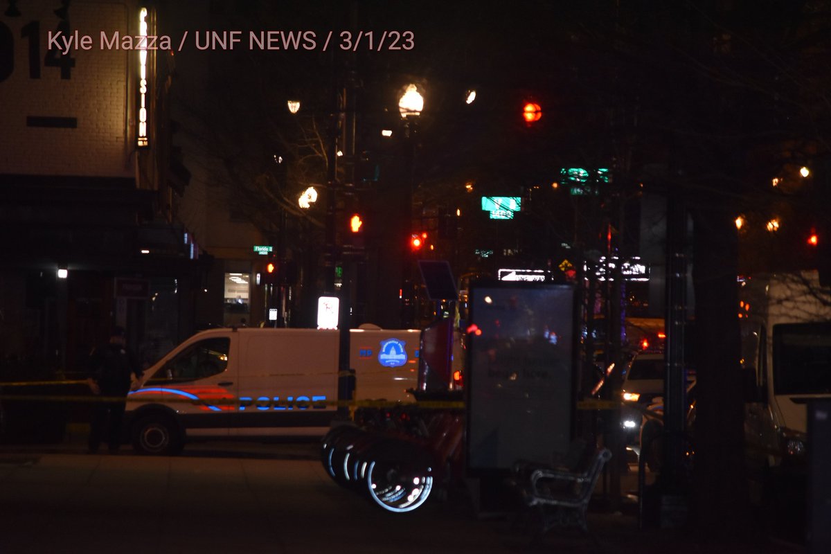 Shooting on 14th Street NW and V Street NW. United States Secret Service and Metropolitan Police Department units on scene investigate a shooting Wednesday evening, March 1, 2023. No further information was immediately available