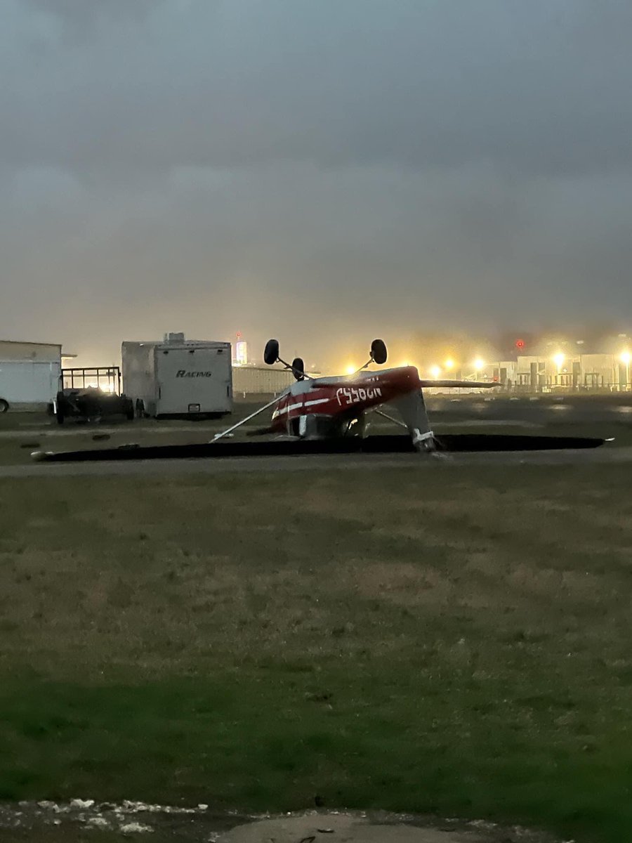 Aero Country airport in northwest McKinney. The result of strong straight-line wind.