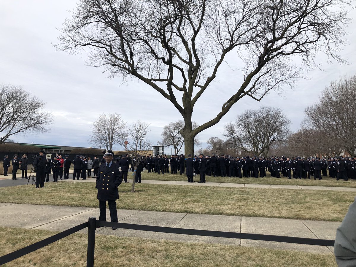 This is just a partial view of the hundreds of officers out here right now outside St. Rita awaiting the funeral mass for Chicago police officer Andres Mauricio Vasquez Lasso who was killed in the line of duty last week