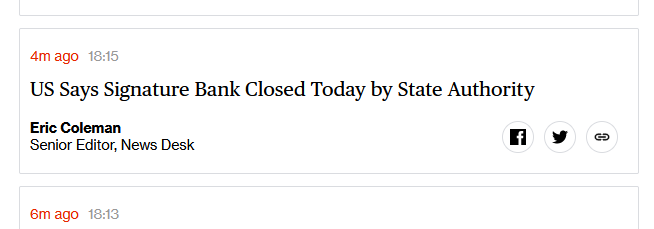 Bloomberg reports Signature Bank has been closed by state authority