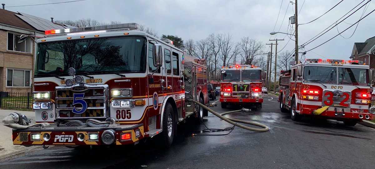 Box Alarm 5800 block Southern Ave SE. Fire 2nd floor 2 story end townhouse. Fire under control with no injuries. Notifying @RedCrossNCGC of 1 adult displacement. Operated in unified command with @PGFDNews. This fire was on the border between both jurisdictions.