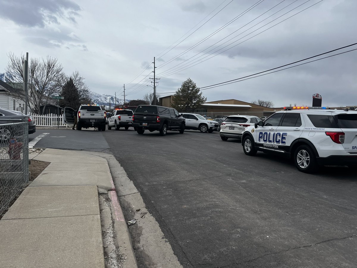 Active shooter hoax at multiple schools in Utah.  at Spanish Fork High School, where they're releasing students for the day. Parents and students are reuniting