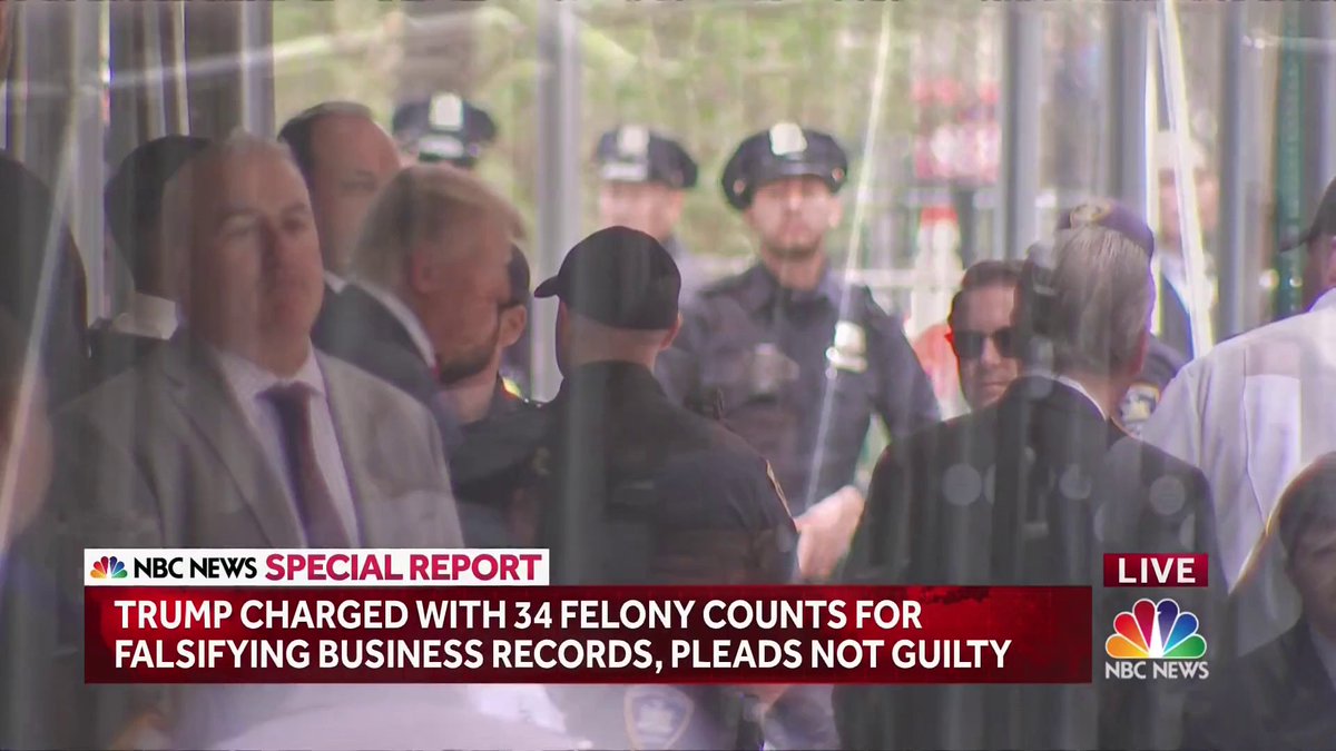 Former President Trump departs NYC courthouse without making comments after pleading not guilty to 34 felony charges.