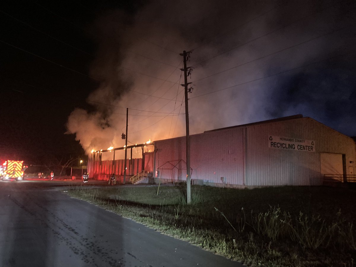 Recycling Facility Fire   Hernando County Landfill 14450 Landfill Rd   Crews are battling a fire at the recycling facility at the landfill. Fire is under control, extensive operations will continue throughout the morning. PIO on scene