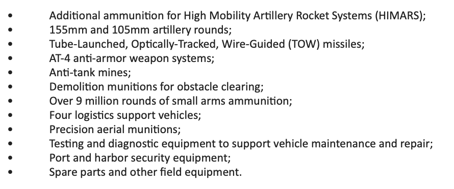 Les États-Unis annoncent une nouvelle aide à la sécurité pour l'Ukraine - d'une valeur pouvant atteindre 325 millions de dollars. L'aide comprend plus de HIMARS, des cartouches d'artillerie, des capacités anti-blindées et plus encore, à retirer des stocks américains existants