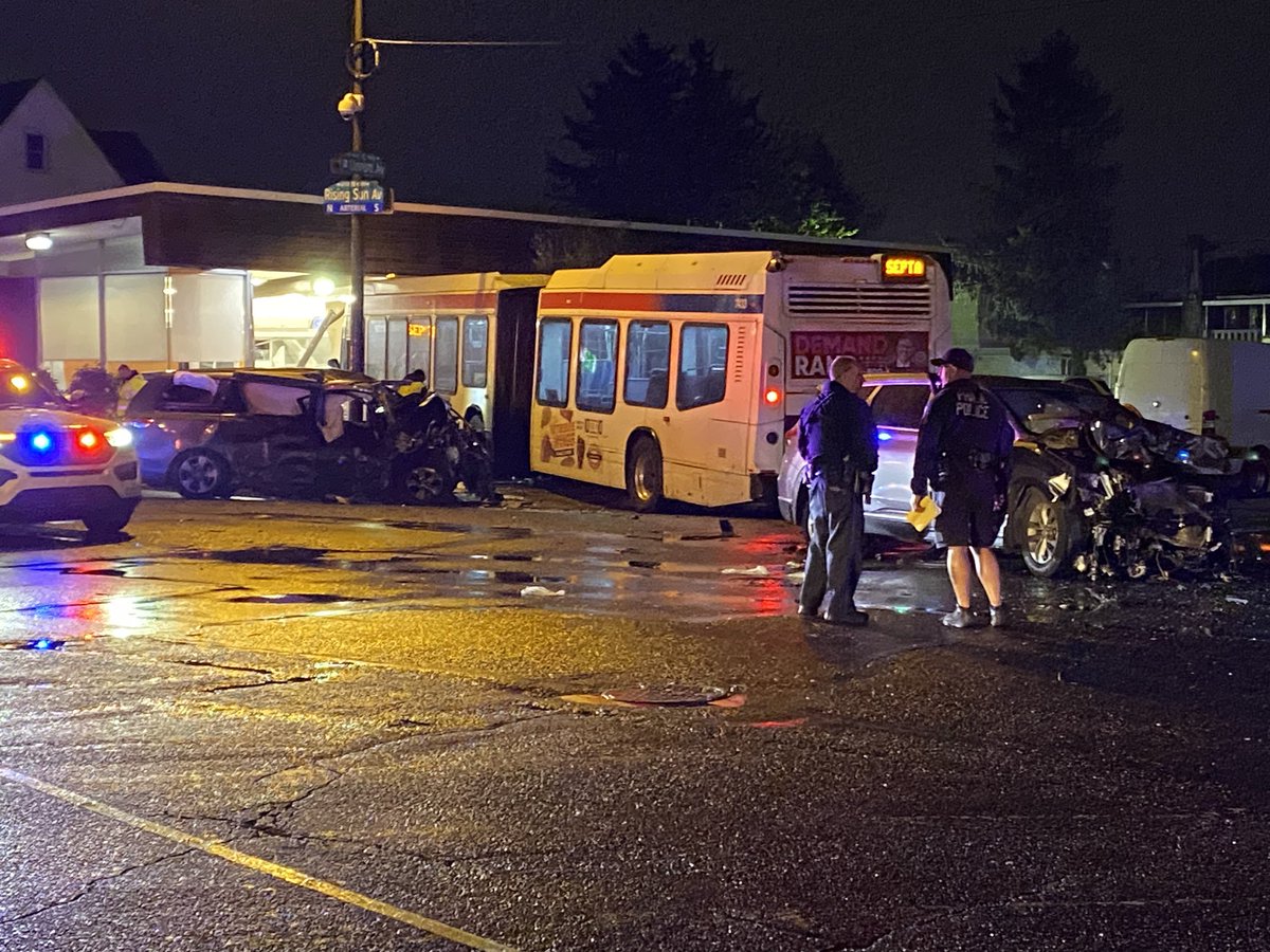 The SEPTA bus crashed into the PNC Bank at Rising Sun and Martins Mill after the driver of the Hyundai on the right caused the crash, police say. SEPTA driver has minor injuries. 3 people on the bus left before police arrived