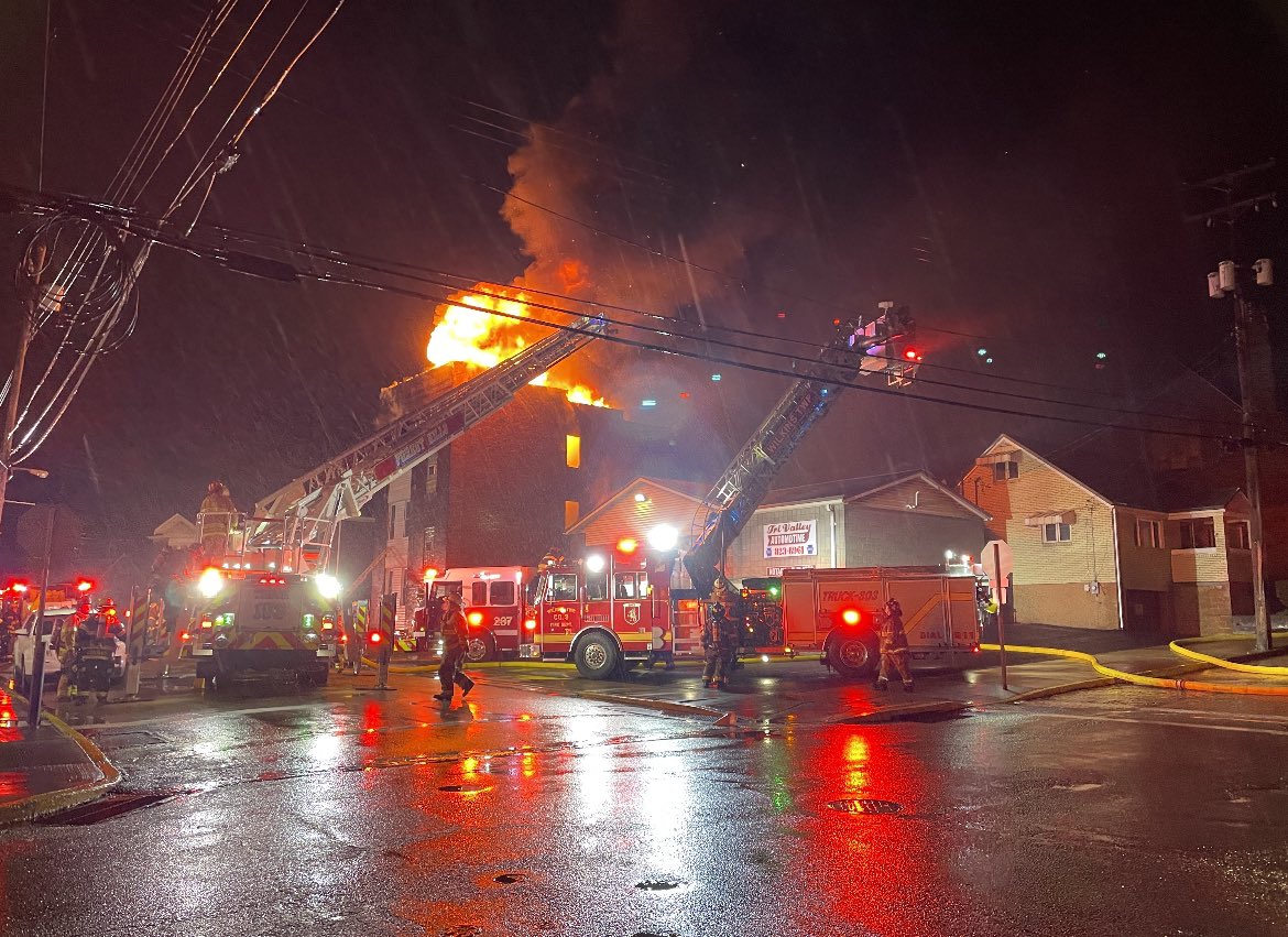 Large flames shooting from a building along the 400 block of Center Street in East Pittsburgh. Call came in around 3:30a. No word yet on injuries. Several departments are responding to this