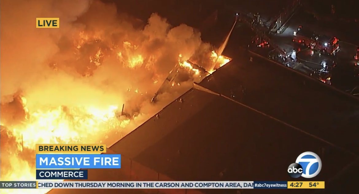 Huge fire in Commerce near Ferguson Dr & Garfield Avenue