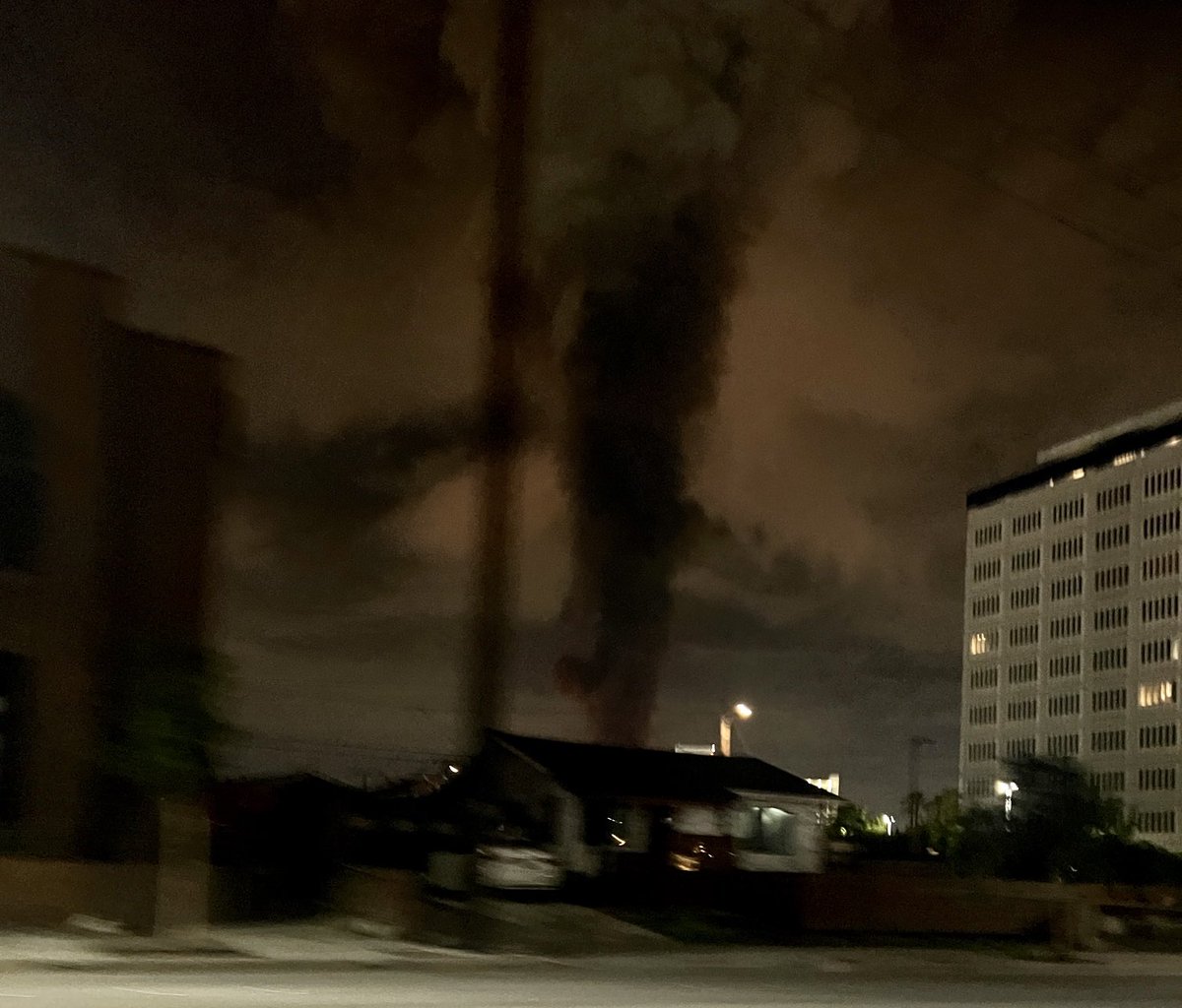 Third-Alarm fire in City of Commerce now. Smoke visible 12 miles out.