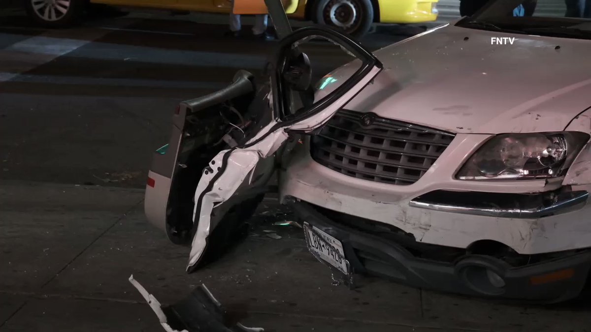 Police in pursuit of alleged stolen vehicle, that crashed. One suspect fled, reportedly leaving behind unconscious female. extricated from car by firefighters near St Nicholas Ave and W 145th St in MANHATTAN, NYC