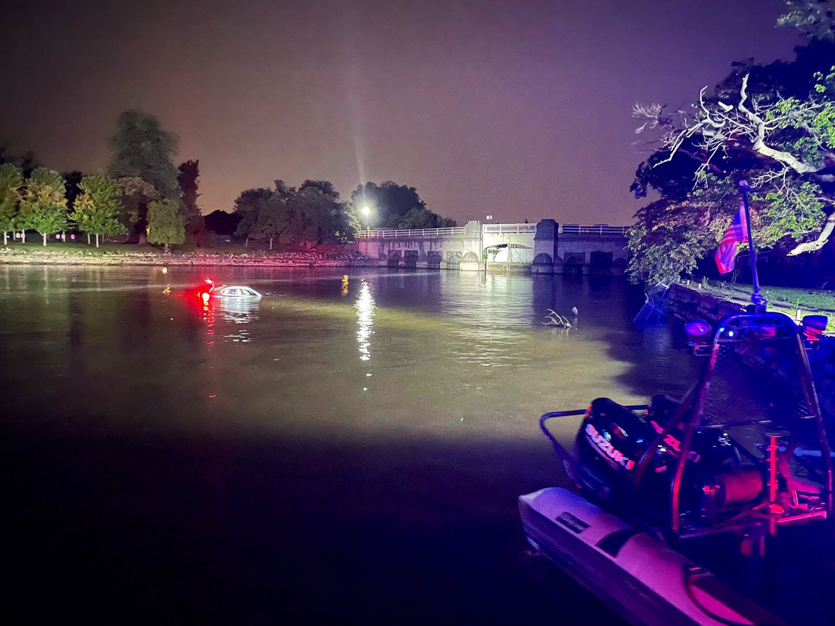 Water rescue incident Ohio and East Basin Drs. SW approx 2 AM. Vehicle in shallow water. Occupant was on hood upon arrival. Removed to shore with no apparent injuries and evaluated by EMS.