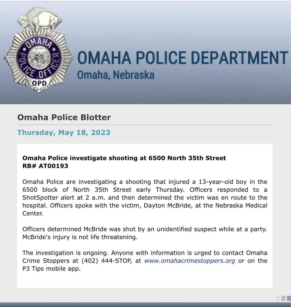 OmahaPolice are investigating a shooting near 35th and Redick after a 13-year-old was injured at a party.